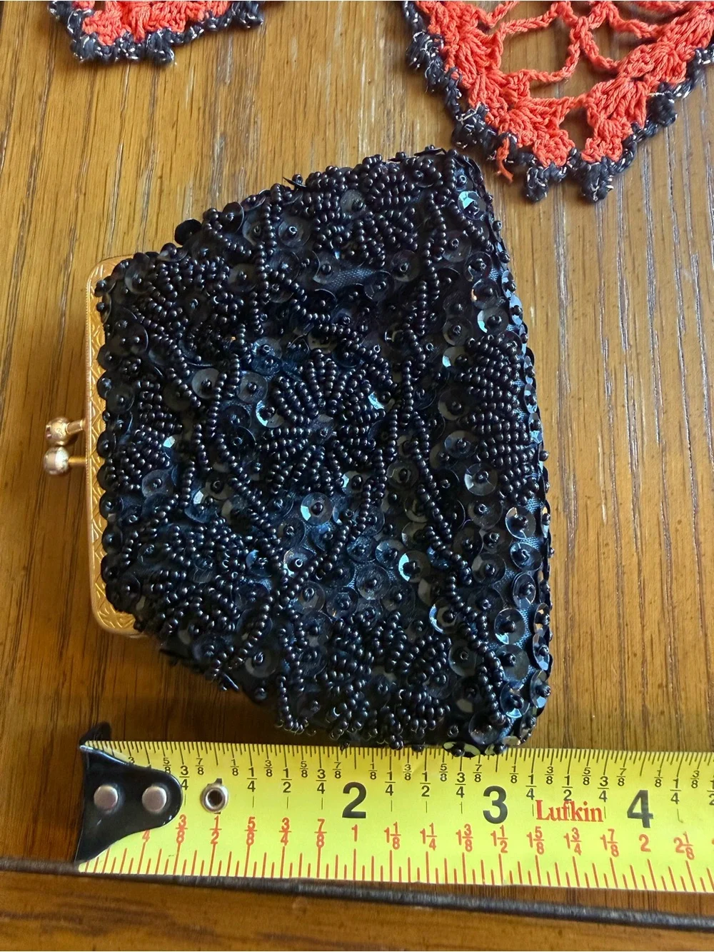 Vintage 1960s JEM Black Beaded Sequin Kiss Lock Coin Purse